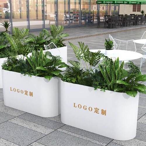 户外铁艺花箱围栏室外摆街道不锈钢花槽圆弧款花盆售楼部广场花坛