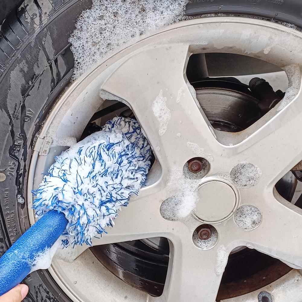 超细纤维长柄轮胎刷子美容洗车机用品工具清洁长毛绒轮毂车漆
