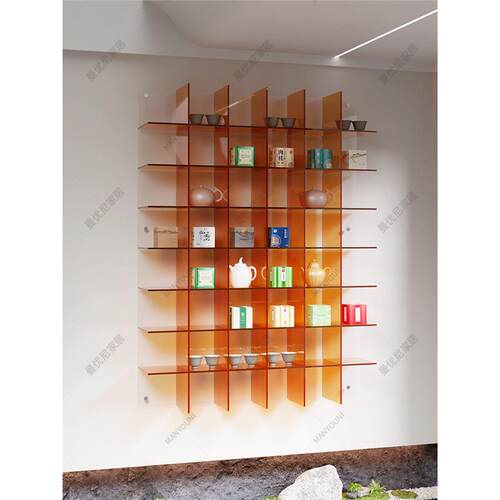 茶杯架亚克力博古架壁挂式上墙茶壶多宝阁隔断展示置物架简约现代