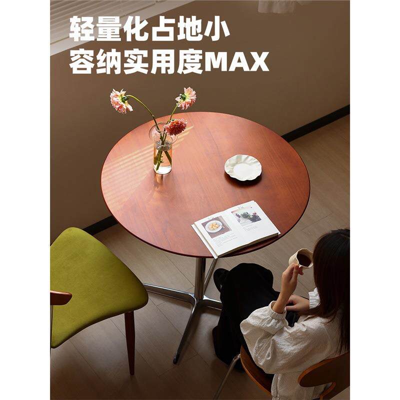 余弦家具 北欧实木餐桌小户型复古简约家用圆桌不锈钢直脚桌子
