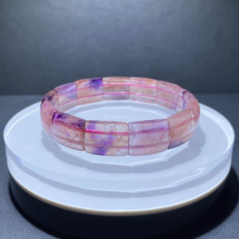 新品天然超七手牌手链紫红发晶手排三轮骨干发规15.8*12.3*5.5mm