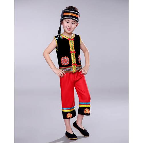 高档彝族舞蹈服演装成出女儿童人百褶裙表演服饰苗族黎族少数民族