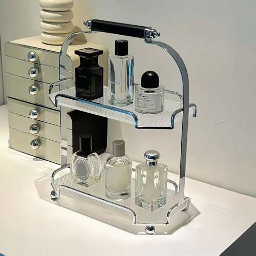 香水置物架不锈钢双层整理架桌面化妆品亚克力收纳架多功能展示架