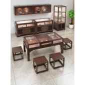 新中式 实木展示柜珠宝柜台首饰文玩玻璃洽谈桌玉器货柜商场中岛柜