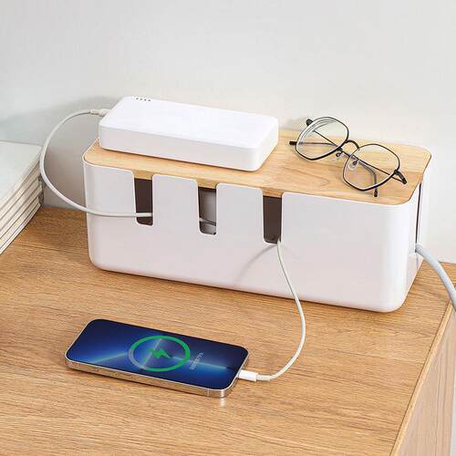 Desktop Plastic Power Cord Socket Protective Box with Wooden