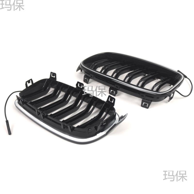 适用于宝马3系F30F35 13-19年改装带光圈LED车灯前杠中网进气格栅