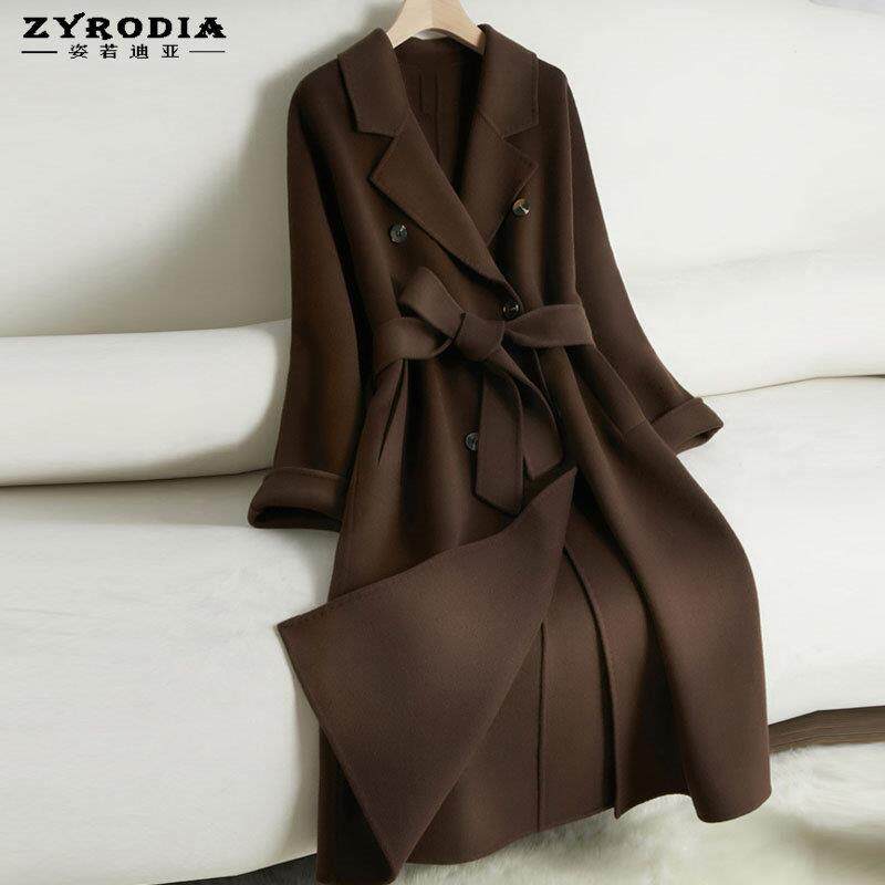 ZYRODIA双排扣双面羊绒大衣女长款冬季新款羊毛纯色百搭时尚外套
