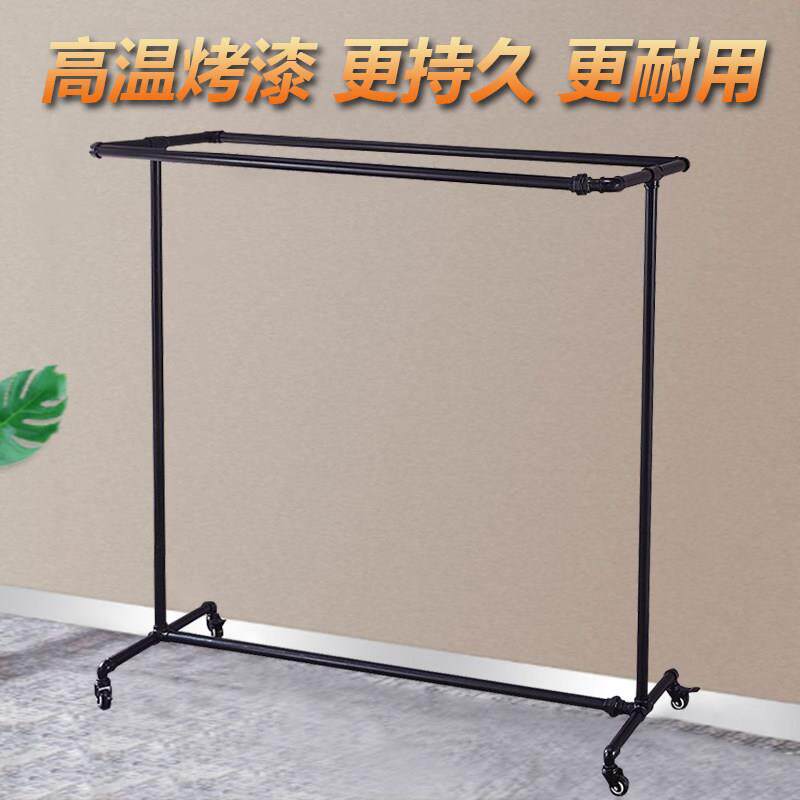 服装店展示架水管龙门架铁艺双杠落地架镀锌单杠带轮子挂衣架加厚
