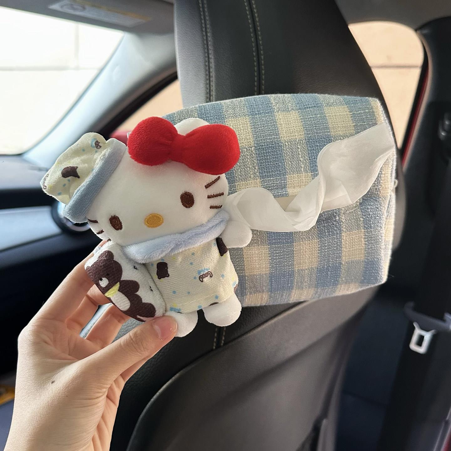 车载纸巾盒可爱睡衣猫咪纸抽盒座椅后背挂袋纸巾收纳挂式抽纸盒