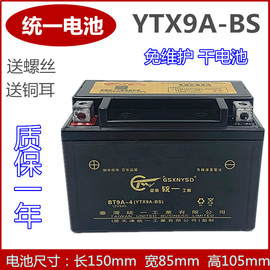 统一摩托车电瓶免维护YTX9-B 12V8A SGW250黄龙600干蓄电池