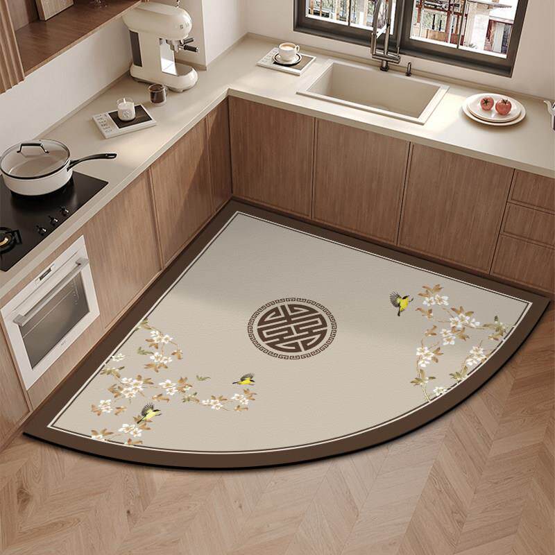 新中式扇形转角厨房专用地垫硅藻泥吸水垫防滑垫地毯防油可擦免洗