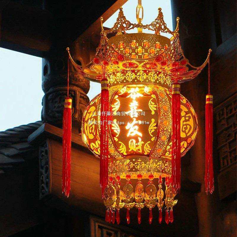 中式宫灯仿古吊灯七彩旋转灯笼水晶大门口复古过年装饰新年灯笼灯