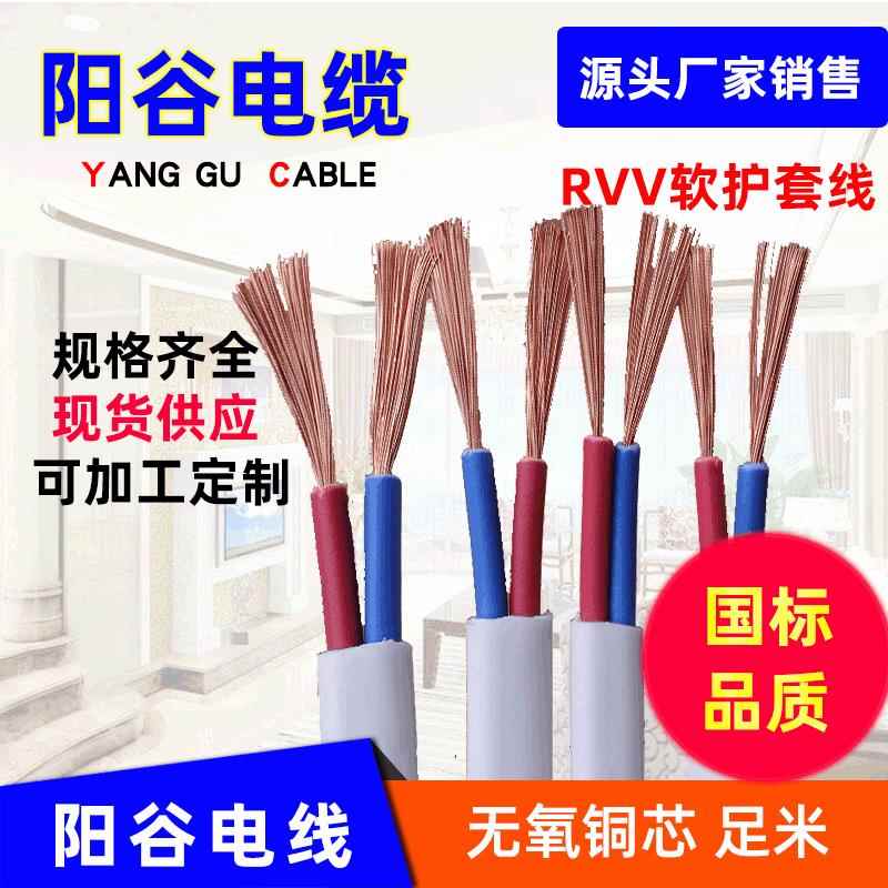 厂家供应阳谷电线RVV护套线2*2.5平方铜芯家装用两芯护套电源线