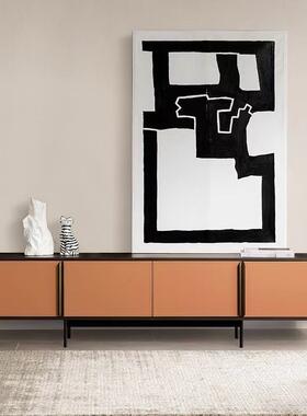 意式进口橙色超纤皮电视柜客厅地柜意式极简矮柜轻奢现代设计家具