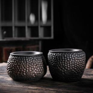 小茶渣缸窑变锤纹铁锈釉废茶水桶 厂家批发复古鎏金莲蓬建水中式