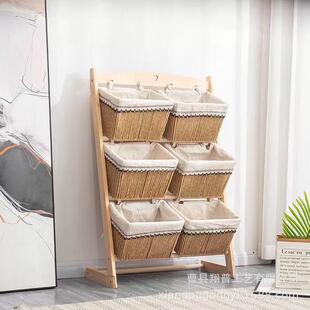 实编木藤吊篮简约层现代多收纳架储物架收置纳筐落地客厅M 779物