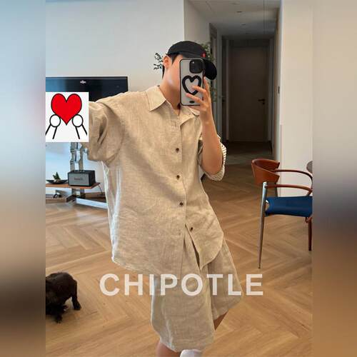 韩国CHIPOTLE老钱风套装男士2026春夏季新款轻薄防晒短袖衬衫短裤