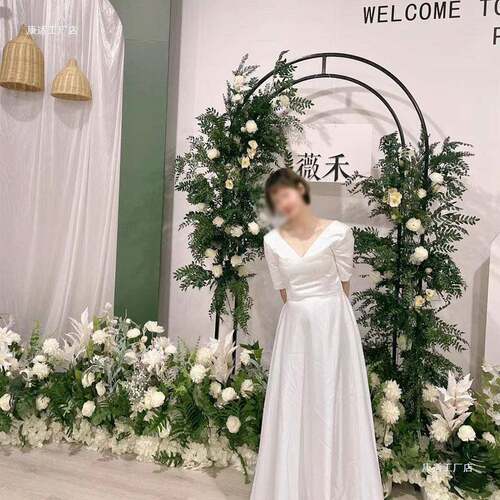 新款拱门婚庆铁艺背景弧形花架户外婚礼布置装饰双杆花门道具定