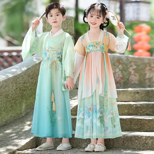儿童汉服男童帅气新款古装国学服装女童中国古风唐装小学生演出服