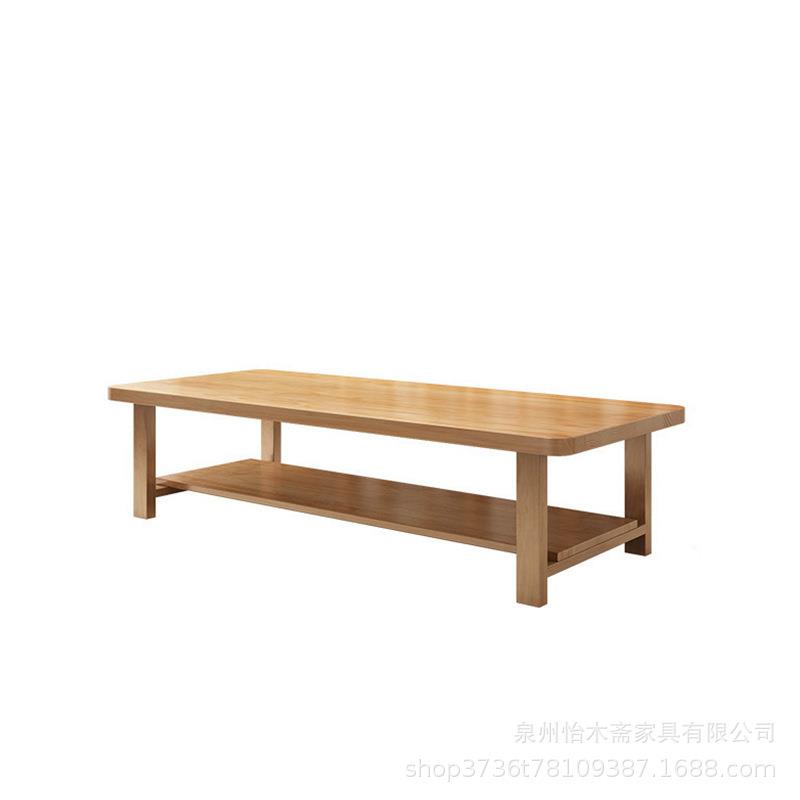 简约实木办公桌会议培训桌家用客厅接待泡茶原木大板隔层置物饭桌