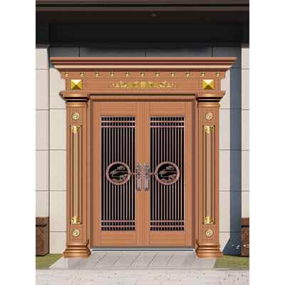 304不锈钢门防盗门双开门彷铜门农村大门进户门别墅门罗马柱大门
