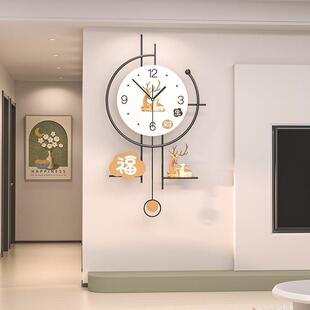 现代新中式钟表挂钟客厅高级感简约创意小鹿装饰餐厅家用时钟挂墙