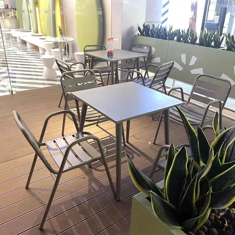 网红碳钢户外餐桌椅室外摆不锈钢小圆桌子露天奶茶店咖啡休闲商用