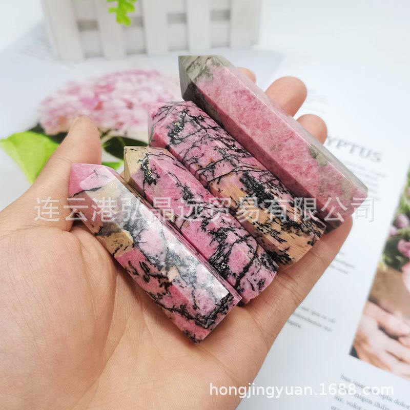 厂家 天然蔷薇辉石六棱柱蔷薇石水晶柱单尖家居办公摆件