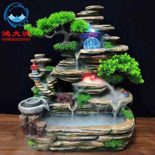创意假山风水轮循环流水养乌龟鱼缸现代家居落地装饰景观流水摆件
