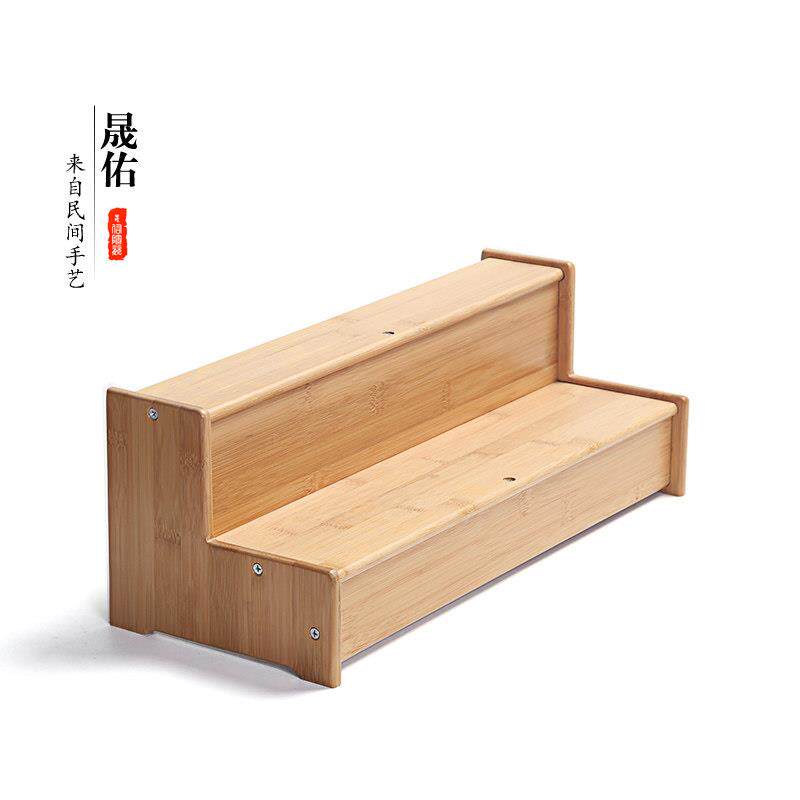 佑阶梯竹制晟物功夫茶具小号组装博古置茶壶茶杯收纳架摆架YEI039