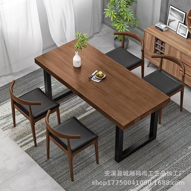 餐厅实木餐桌椅组合家用长方形餐桌小吃饭店快餐厅铁艺实木桌子