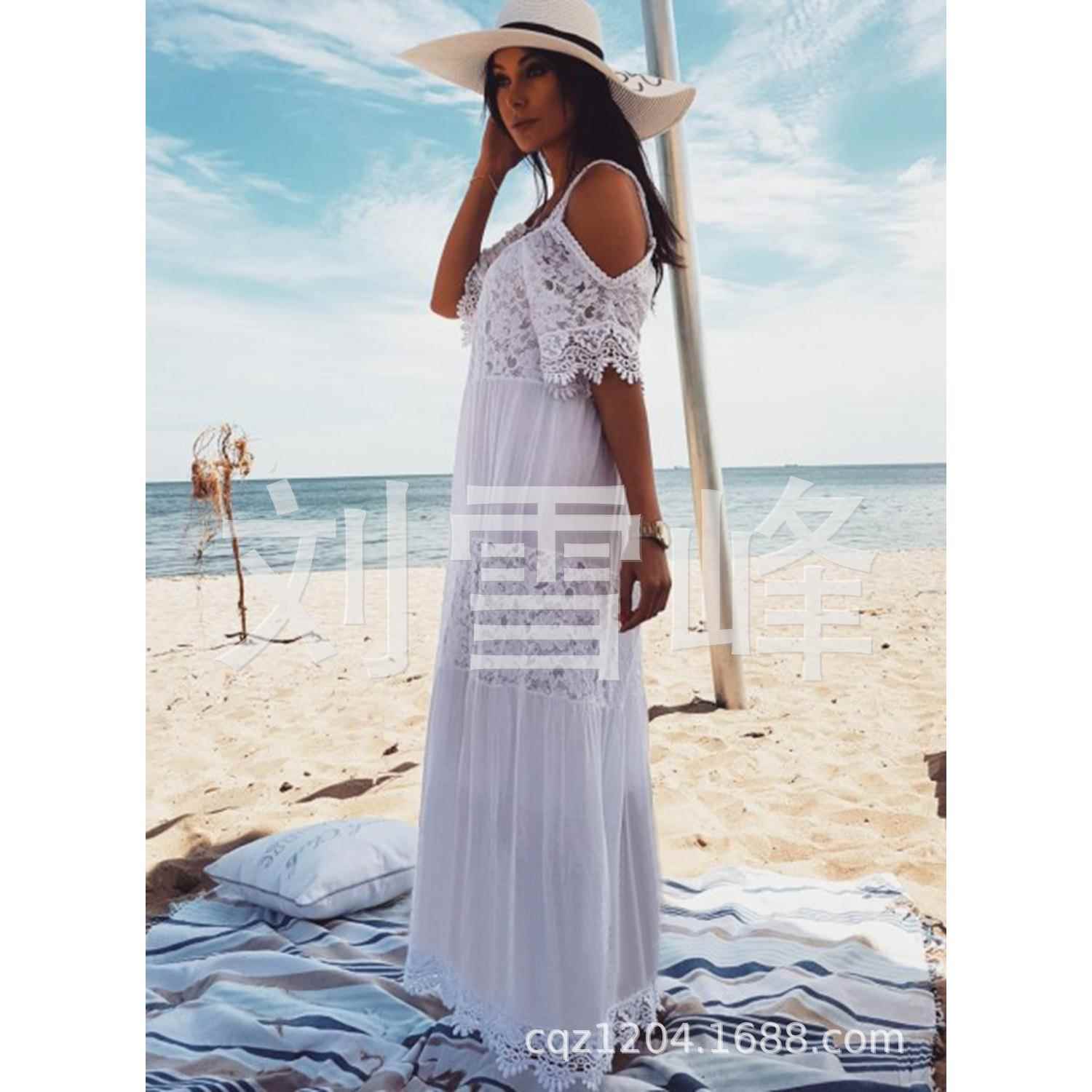 Strapless cotton long and bikini beach holiday dress lace