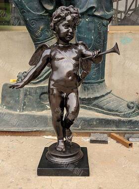 铜小天使人物雕塑黄铜小孩塑像欧式园林家居铜像工艺品摆件