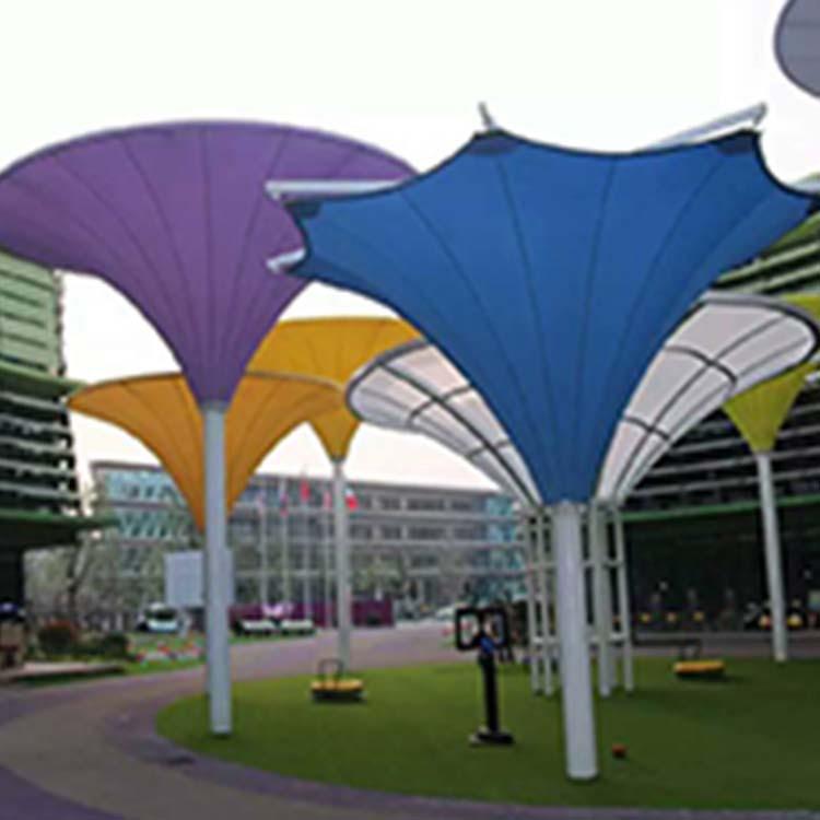 户外公园广场彩色ETFE膜结构小区商场景观棚张拉膜遮阳防雨棚设计