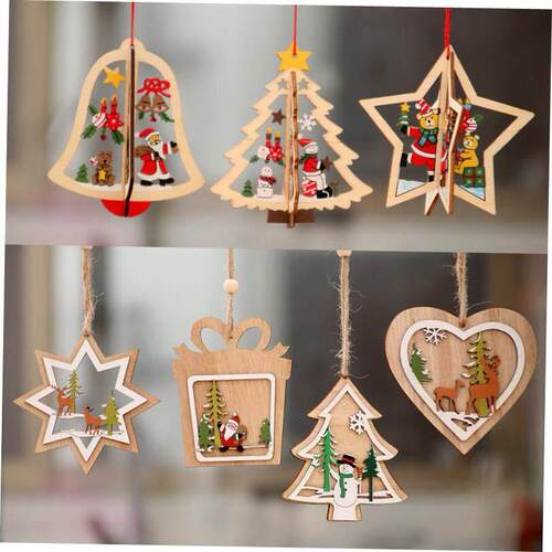 1PC 2D 3D Christmas Ornament Wooden Hanging Pendants Star