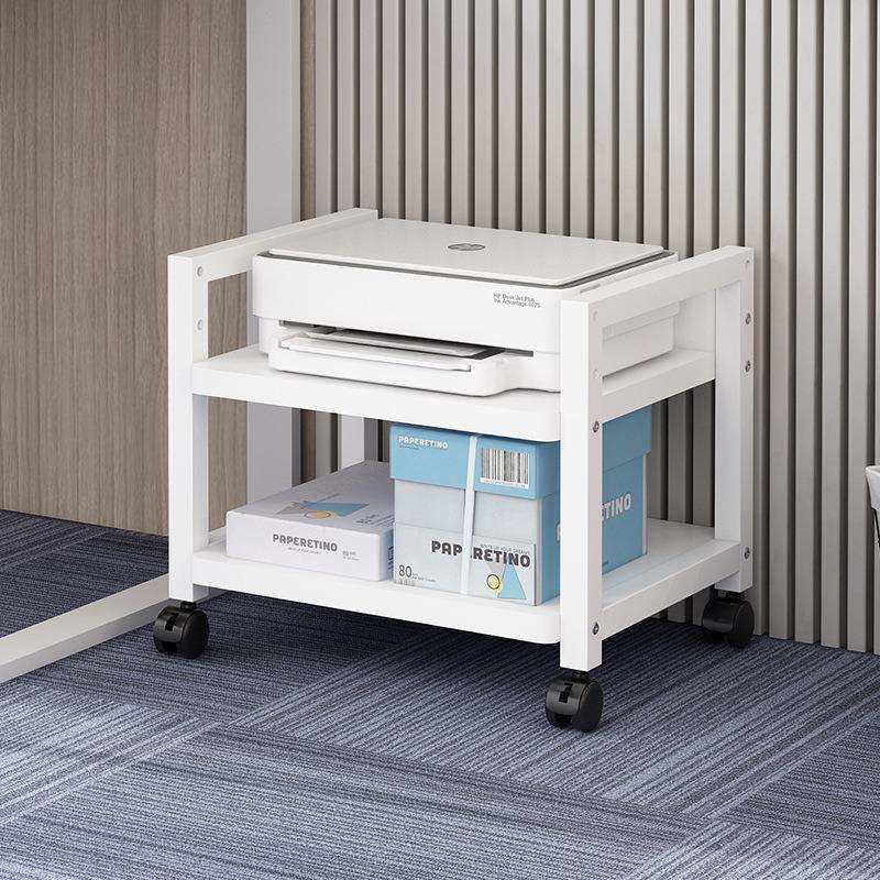 办公室双层落地打印机置物架书房桌下带轱辘可移动可调节高度架子