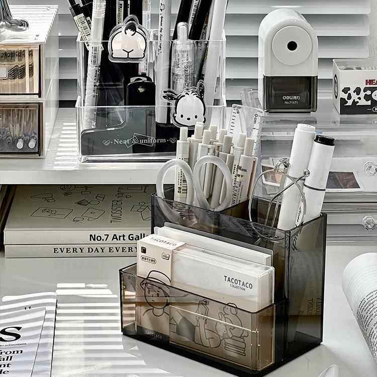 亚克力笔筒学生桌面收纳盒办公室轻奢高级感笔盒书桌透明文具笔桶