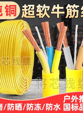 国标纯铜超强软线RVV电缆线2/3芯1/2.5/6平方无氧铜室外防冻电线