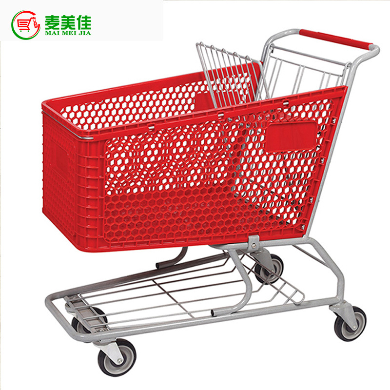 供应125L塑料购物手推车商城塑料手推车新款塑料购物手推车直销