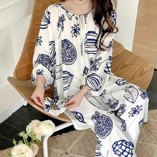 女士套装 居家睡衣大码 防走光可外穿 睡衣春秋季 棉绸2026新款