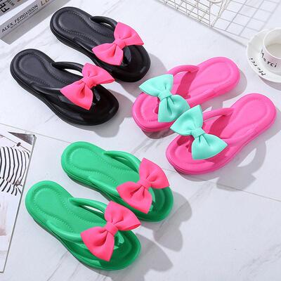 Summer Slippers Women Bow Beach Slides Thicken Sandals Flat