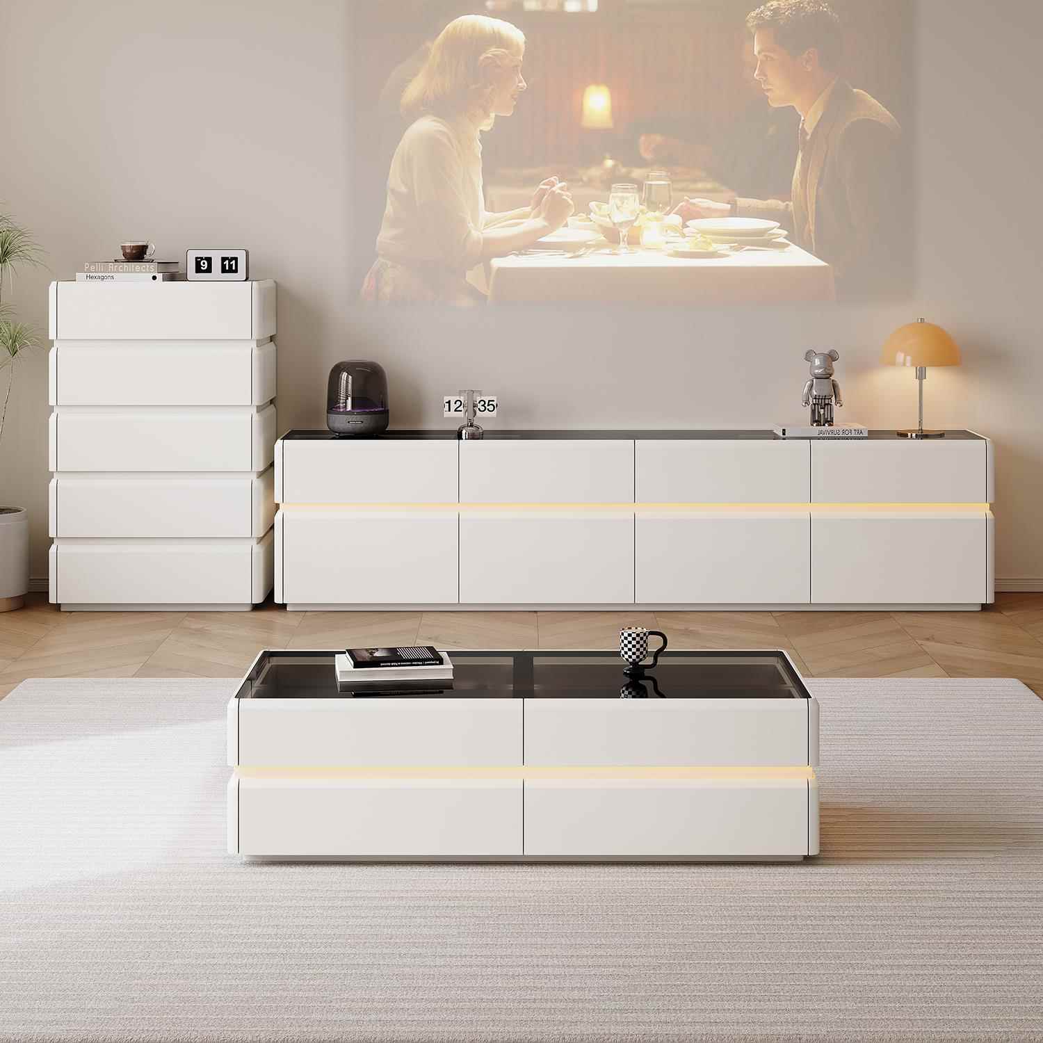 鹏音伴纯实木高款落地电视 柜 茶几组合简约现代客厅小户型地 柜 高级感60cm摆件饰品