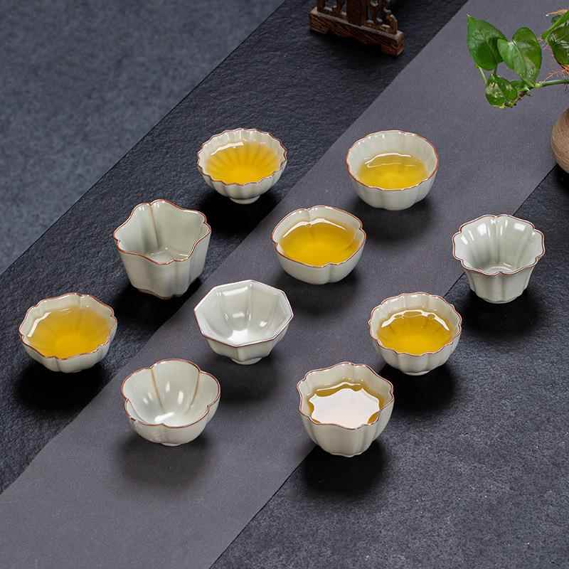 米黄汝瓷茶具开片茶杯茶具陶瓷主人杯功夫茶具品茗杯大号茶盏