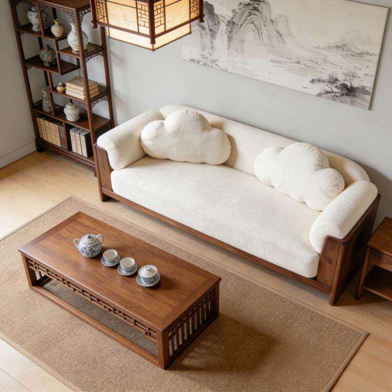新中式北美黑胡桃木沙发布艺实木高端定制大小户型客厅沙发组合