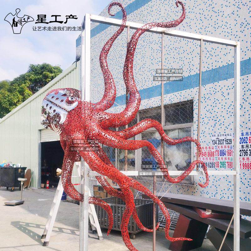 不锈观创意景海洋动物金章鱼挂饰特色购物广场八爪鱼雕钢15288925
