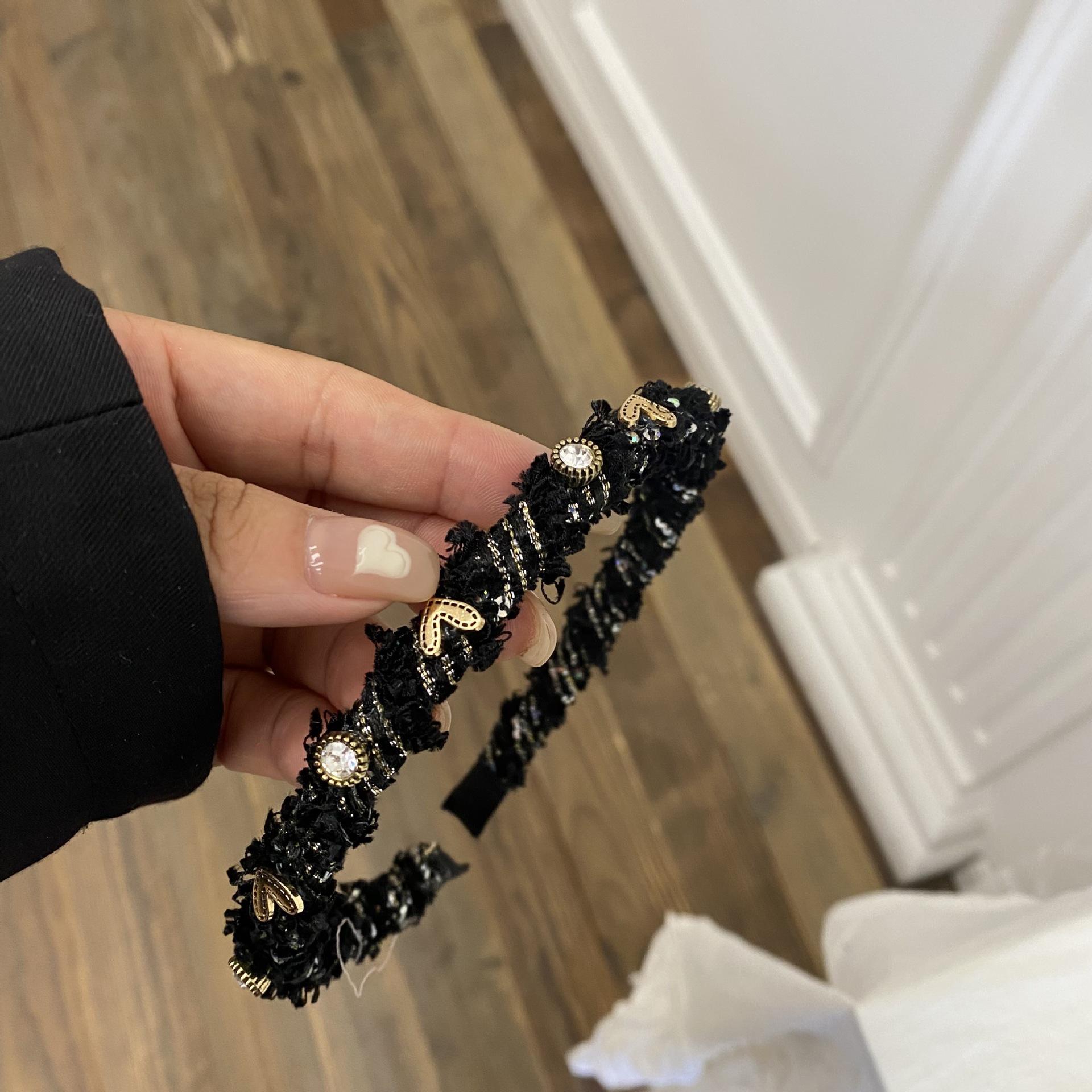 甜酷洋气布纹黑白色发箍棉麻布艺细款头箍显瘦圆脸头箍可爱