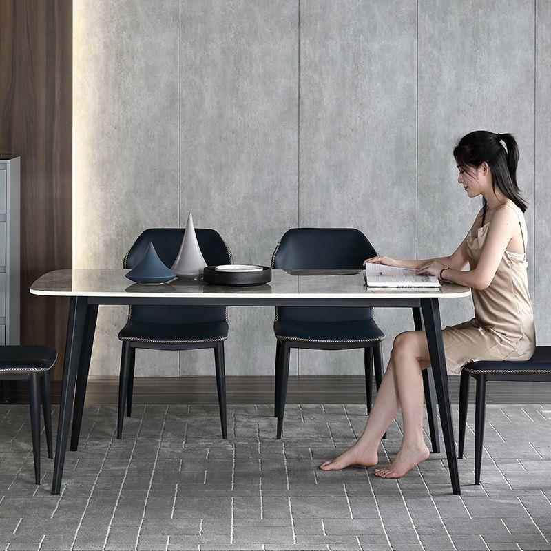 岩餐板家用小户型饭桌现简约轻奢长代桌方形高档亮TTB光面餐桌椅