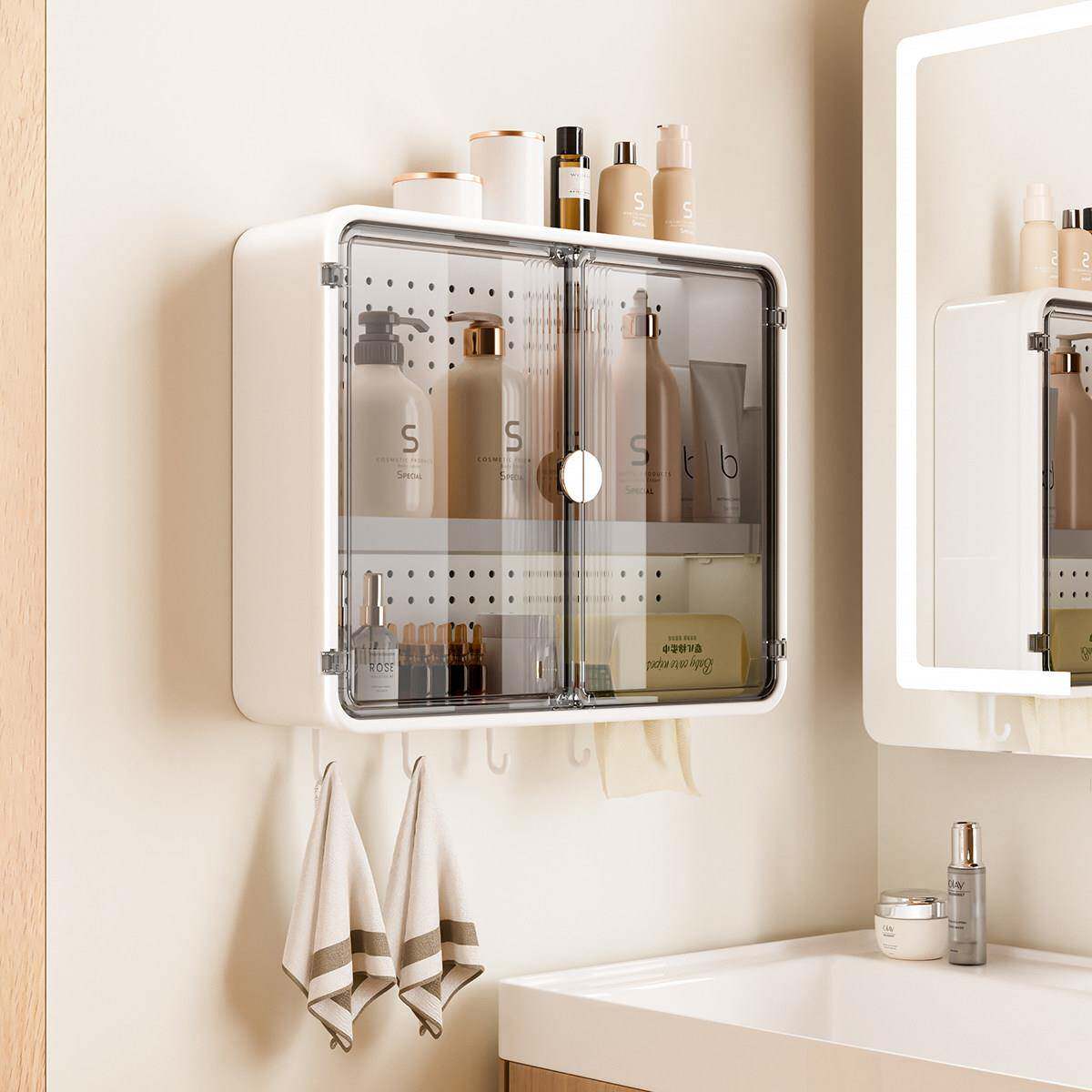 壁挂式浴室收纳盒免打孔卫生间置物架化妆品护肤品水乳纸巾收纳柜