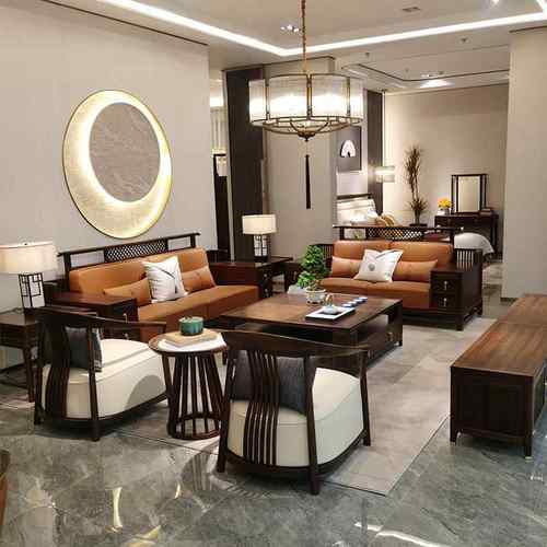 新中式PBE乌金木皮沙发组合家现代质简约别墅大型客厅全实木高户