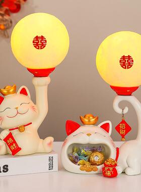 中式招财猫台灯装床头xzdbj灯卧桌灯创意充电小夜结婚灯气氛灯婚
